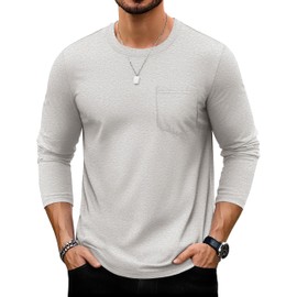 TACVASEN Long Sleeve Pocket Tee Shirts for Men Casual Work Lightweight Cotton Moisture Wicking Shirts Breathable Beige M