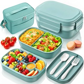 HOMETALL Bento Box Adult with Insulated Lunch Bag - 3 Stackable Leak-Proof Lunch Box Containers for Women & Men - BPA Free Lunchbox with Utensil Set (Spoon, Knife, Fork) for Work, Picnic, Dining Out