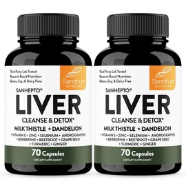 【Sandhus】Liver Cleanse & Detox Supports 11 Ingredient Blend Milk Thistle, Dandelion, Turmeric, Ginger Extract, Beet, Zinc, Vitamin E, Grape Seed:_2 Pack