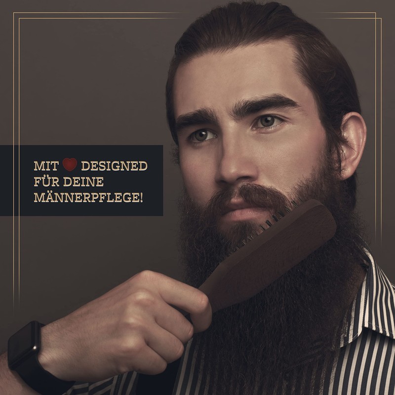lampox Men's Beard Brush with Boar Bristles with Beech Wood