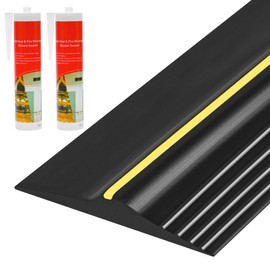20Ft Universal Garage Door Bottom Threshold Seal Strip with 20oz Glue Gel, Weatherproof Rubber DIY Weather Stripping Replacement - Black