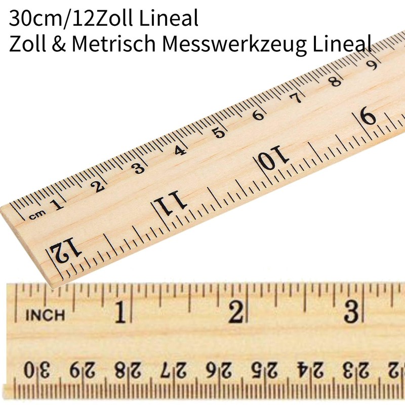Dropfree 12 x 30 cm wooden ruler, school ruler, office