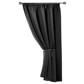 Emma Barclay Cali Pencil Pleat - Woven Thermal Blackout Pencil Pleat Door Curtain in Black - Width 46" x 84"Drop (116x213cm)