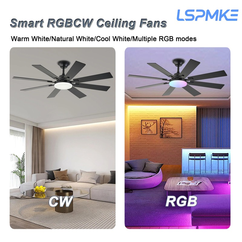 LSPMKE Ceiling Fans with Lights, 52 Inch Ceiling Fan with