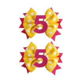 Birthday Hair Clips for Baby Girls - 2Pc Yellow Sprinkle Bow Hair Clips for 5th Birthday Glitter Ice Cream Baby Bow Party Decorations for Girls Toddlers Hair Accessories