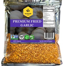 Fried Garlic | 100% Natural (Non-GMO) | Gluten Free | KETO Friendly | No Sodium | Low Carb | Resealable Bag | 8oz | By Nawabi Life