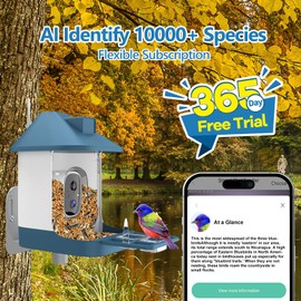 Bird Feeder with Camera,AI Identify Birds Species,Smart Birds Camera with Solar Powered,Instant Notifications，Auto Record 1080P Birds Video in Backyard,Ideal Gifts for Family and Bird Lovers，Navy Blue