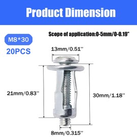 BENLIUDH 20pcs Hollow Wall Anchors for Thin Walls Heavy Duty, M8 x 1.18"