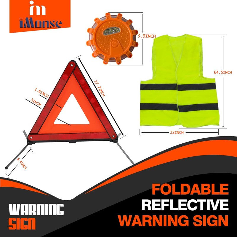 iMonse Warning Safety Triangle Kit, Emergency Roadside Warning Reflective Triangle