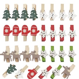 60pcs Christmas Pegs Wooden Decorative Pegs Christmas Mini Wooden Pegs Clips Clothes Pegs Clips Advent Calendar DIY Photo Pegs for Christmas Tree Hanging Photo Party Decoration
