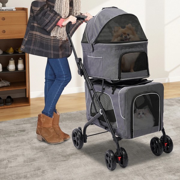 Unbranded Pet Dog Stroller Travel Carriage 4 Wheels W/ Foldable
