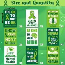 BeYumi Mental Health Awareness Poster - 9Pcs Mental Health Awareness Green Ribbon Posters for School Education Event Supplies Classroom Activities Charity Welfare Campaign Bulletin Board Wall Decor