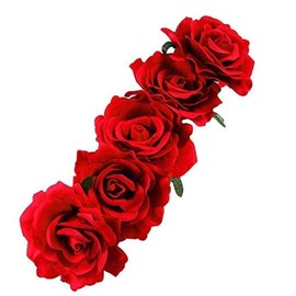 LASSUM Red Rose Flower Crown Fake Flower Crowns Headbands For Women Girl Rose Floral Head Piece Hair Crown Pet Headband Flower Wreath