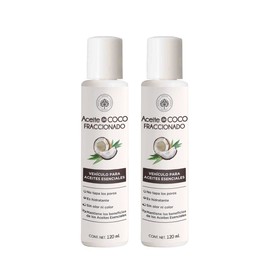 2 Pack Aceite de Coco Fraccionado | 100% Puro y Certificado | Vehículo para Aceites Esenciales | Aceite Portador Aromaterapia | Ideal para masaje | Hidratatante de piel y cabello | No grasoso, fácil absorción | Árbora 120ml