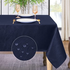 Softalker Jacquard Rectangle Tablecloth, Swirl Design Waterproof Stain Resistant Table Cover Wrinkle Free Heavy Weight Table Cloths for Dinner/Parties/Holiday - 60 x 84 Inch, Navy Blue