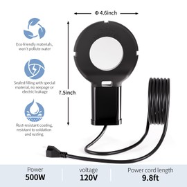 GUEOQTC 500 Watt Bird Bath De-Icer with Thermostat, Cast Aluminum Submersible Chicken Water Heater, Heated Bird Bath, Power Cord 9.8 Ft