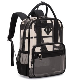 MOONBABY Clear Backpack for Stadium Events Kids Clear Bookbag for Girls Boys Elementary School Heavy Duty PVC Small Transparent Backpack, Semi Black