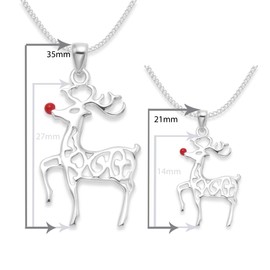Sterling Silver Rudolph the Red Nosed Reindeer Necklace on 16" silver chain - Size: SMALL: 21mm x 10mm. 8094S/16