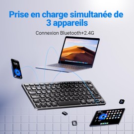 iClever Clavier sans fil, compact, Bluetooth, USB-C, compatible with Avec Apple macOS, iOS, Windows, Linux, Android - Graphite
