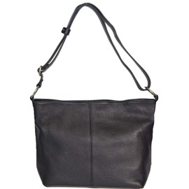 LucieElle Ladies Leather Shoulder Bag Leather Women Shoulder Bag Leather Italian Shoulder Handbag "Rafaela" Black, black