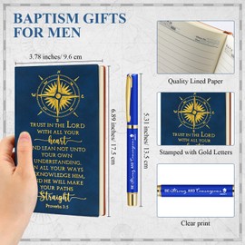 Fuyoooo 4 Pcs Christian Graduation Gifts Include Bible Verse Journal Notebooks Religious Engraved Compass Church Pens Graduation Baptism Gifts for Men Dad Father Students(Blue)