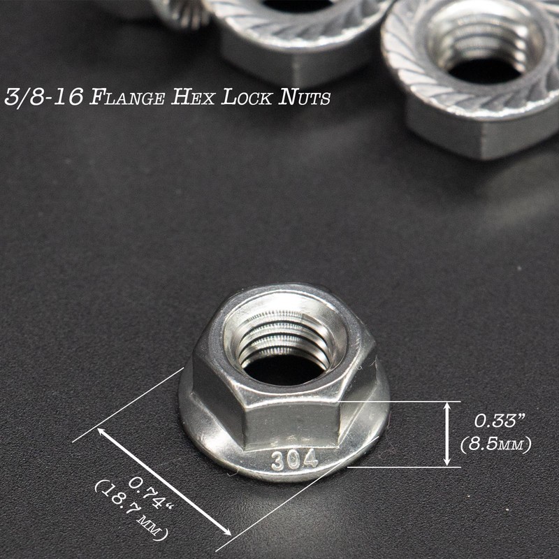 INCONTESTA 50 Pack 3/8-16 Serrated Flange Hex Lock Nuts, 304