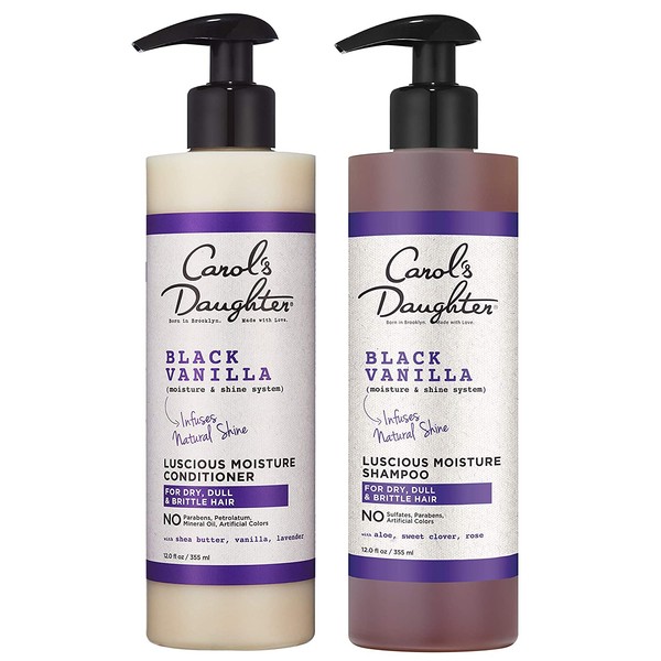 Carol’s Daughter Black Vanilla Moisture & Shine Shampoo and Conditioner Set For Dry Hair and Dull Hair, Sulfate Free Shampoo and Hydrating Hair Conditioner (Packaging May Vary)