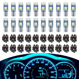 MOXRUQ 20 PCS T5 Led Bulbs Dash Lights, 37 74 2721 PC74 PC37 LED Bulb with Twist Lock Socket, 3030 Chips Super Bright Interior Dome Map Dashboard Indicator Instrument Panel Gauge Lamp (Ice Blue)