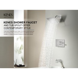 KENES Brushed Nickel Tub and Shower Trim Kit, Shower Faucet with Single-Spray Rain Shower Head, Square Stainless Shower Faucet Set, KE-6025A (Shower Valve Included)