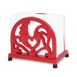 MINLUFUL Napkin Holder for Table, Cast Iron Napkin Holder for Paper Napkins, Tabletop Upright Tissue Dispenser for Vintage Farmhouse Kitchen Counter Dining Table, Red