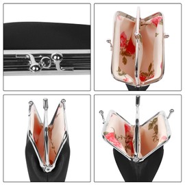 NiCoLa Women Kiss Lock Coin Purse Leather Purse Clasp Coin Purse Black Women Triple Metal Frame Kiss Lock Change Pouch Small Leather Purses for Women Girls Credit Card, Keys, Coin, Headset