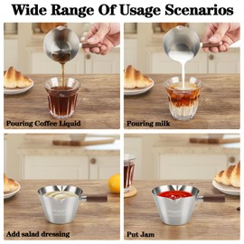 Mongdio Espresso Measuring Cup, Stainless Steel Espresso Shot Cups with Wooden Handle and Double Spouts, 6.8OZ/200ML, Silver