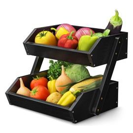 G.a HOMEFAVOR Fruit Basket for Kitchen, 2-Tier Fruit Bowl for Kitchen Counter, Vegetable Storage Stand for Fruit Shop, 15 mm Thickness (BLACK)
