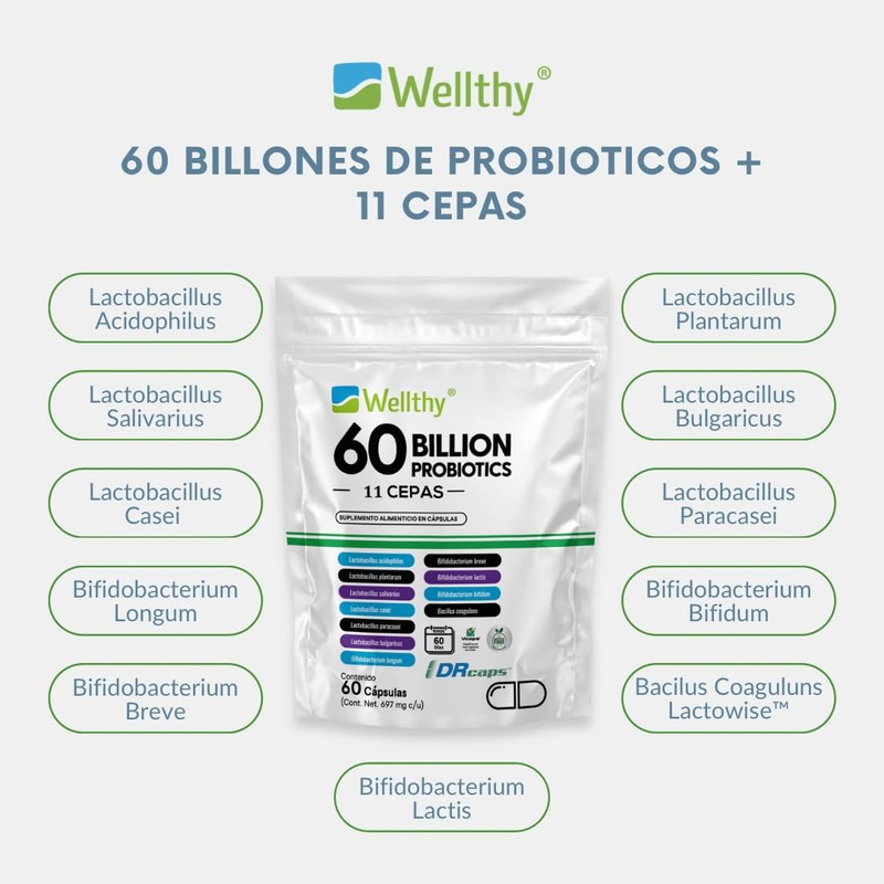 Wellthy Probioticos 60 Billones 11 Cepas. 60 Cápsulas 2 meses