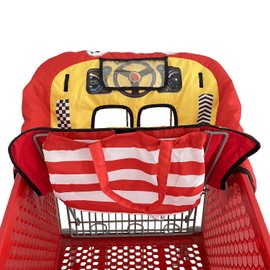 Cute Car Design 2-in-1 Shopping Cart & High Chair Cover for Baby with Portable Bag | Universal Fit All Shopping Cart Seat& Restaurant Highchair | Universal | 5 Point Safety Harness System (Red)