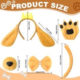 HAASIKI 5PCS Dog Man Costume Set,Puppy Dog Costume Set, Include Dog Ears Headband Dog Nose Dog Tie and Dog Gloves for Kids Men Women World Book Day Dress Up