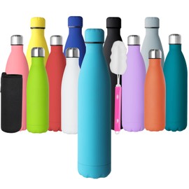 GeeRic Drinking Bottle 1 Litre Stainless Steel Thermos Flasks Double-Walled Thermos Flask 1000 ml Leak-Proof BPA-Free Rustproof Insulated Flask and Keeps Cold with Cup Brush, Cup Protection