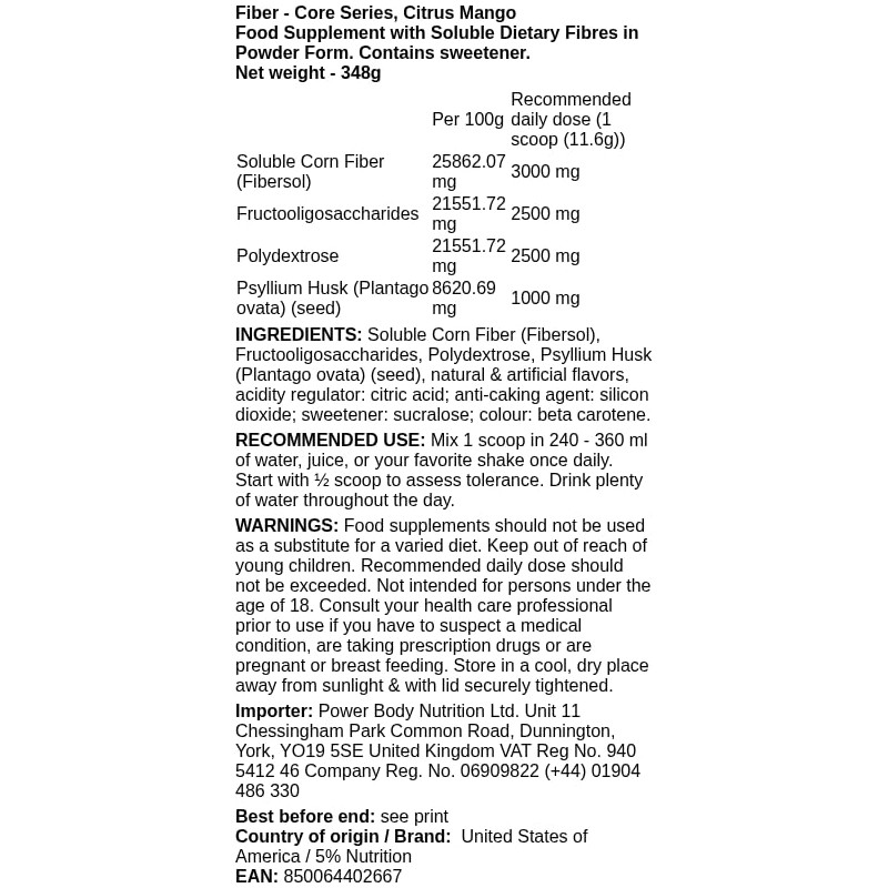 5% Fiber Core Series – Digestive Support Supplement with Psyllium