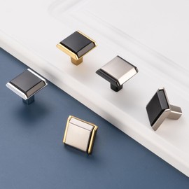 BEROSSA Nickel and Gold Cabinet Knobs, Square Pull Cabinet Handles, Size 1-1/4 inch | Pack of 5, Solid 2 Color Hardware for Kitchen Door Bedroom Dresser Drawer Bathroom Vanity Furniture 2281