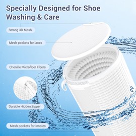 Teletrogy Shoe Wash Bag Washing Machine Pack of 2, Shoe Wash Bag with 3-in-1 Complete Cleaning, Laundry Bag Shoes with Mesh Pockets for Washing Machine, Shoes Laundry Net for Trainers, White