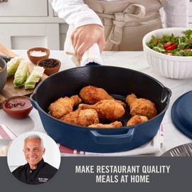 DASH Zakarian By Dash 4.5QT Nonstick Cast Iron Deep Skillet with Cast Iron Lid for Family-Sized Meals, Frying, Roasting, Baking, One-Pot Meals and More - Blue
