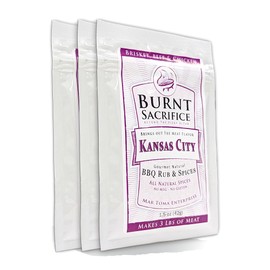 Burnt Sacrifice Kansas City Style Gourmet BBQ Spice Dry Rub Seasonings (3 x 1.5 Ounce Packets) Beef Steak Roast Brisket Tri Tip Ribs Chicken Lamb Turkey Wings Vegetable