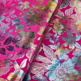 CALFOVERA 13 x 8 Inch 8PCS 0.7mm Cerise Gliding Flower Leather Rolls for Makeup Case Colorful Metallic Floral PU Leather Sheets Soft Waterproof Leatherette Synthetic Vinyl Fabric for Sewing Decoration