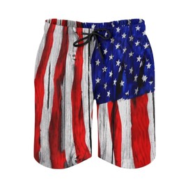 Mens American Flag Swim Trunks with Compression Liner 4th of July Patriotic Bathing Suit Quick Dry 2 in 1 Board Shorts, Flag Vintage Red, Small