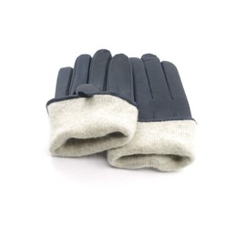 Mens Luxury Nappa Lambskin Leather Gloves Winter Warm Touchscreen Gloves Cashmere Lining,Navy,XXL