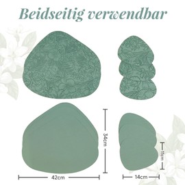 NORDICANA Leather Placemats and Coasters, Set of 6, Washable and Waterproof, Double-Sided Non-Slip Placemats, Engraving Pattern, for Home, Kitchen, Restaurant and Hotel (Green)