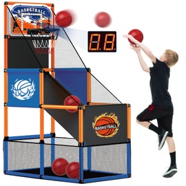 TALGIC Arcade Basketball Game Set for Kids 3-12 – Indoor & Outdoor Basketball Hoop with 4 Balls, Adjustable Height, LED Scoring, Air Pump & Storage – Fun Sports Toy for Boys & Girls Ages 4-8, 8-12