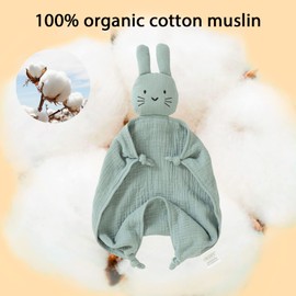 okdiy Organic Cotton Bunny Loveys for Babies,Newborn Baby Lovey Security Blanket,Lovies for Babies New Born Baby Unique Neutral Gifts Boys and Girls (Bunny-Green)
