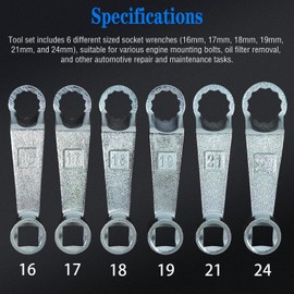 JEUCLEL 6PCS Engine Motor Mount Socket Rear Camber Adjusting Wrench Suitable for Most Car Models, 16mm 17mm 18mm 19mm 21mm 24mm Engine Fixing Screws Oil Filter Removal Wrench Kit, Wheel Alignment