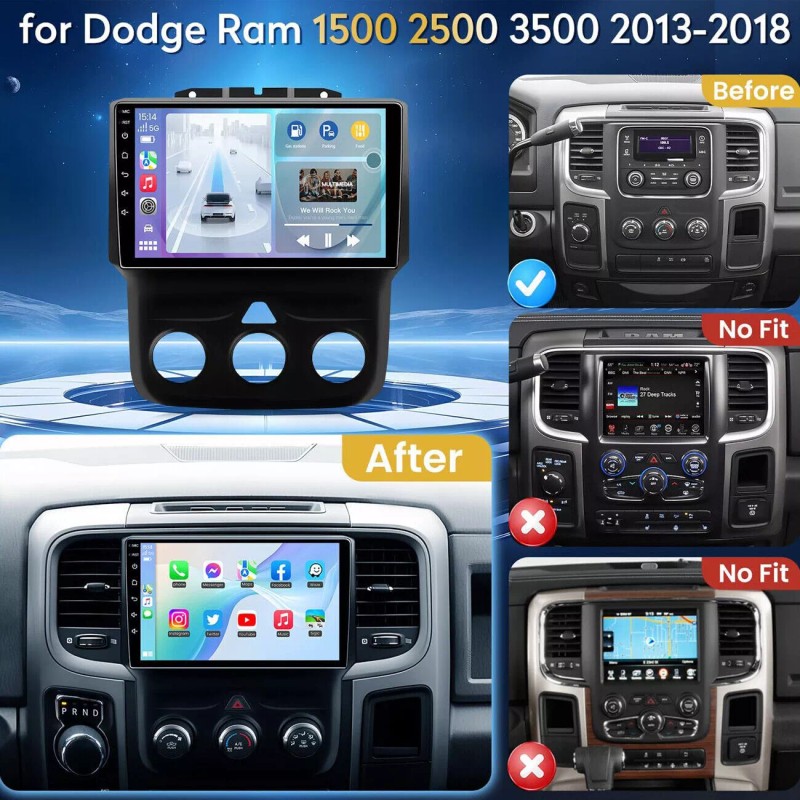 For 2013-2018 Dodge Ram Radio, Wired Wireless CarPlay +Android Auto,GPS
